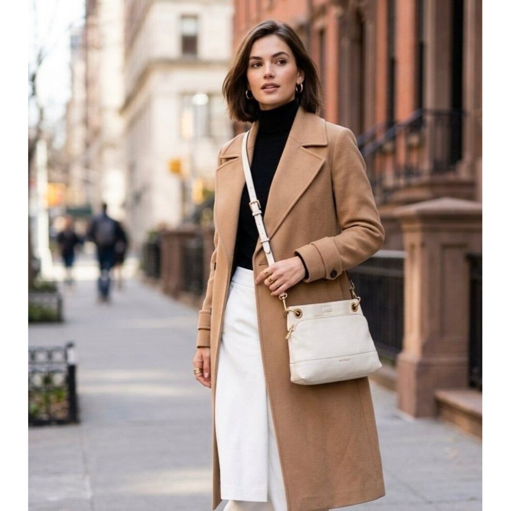 Calvin Klein Sonoma Ivory Faux Leather Crossbody Bag Gold Hardware